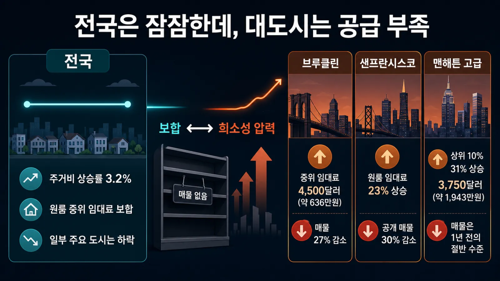 도시별 임대료와 매물 비교