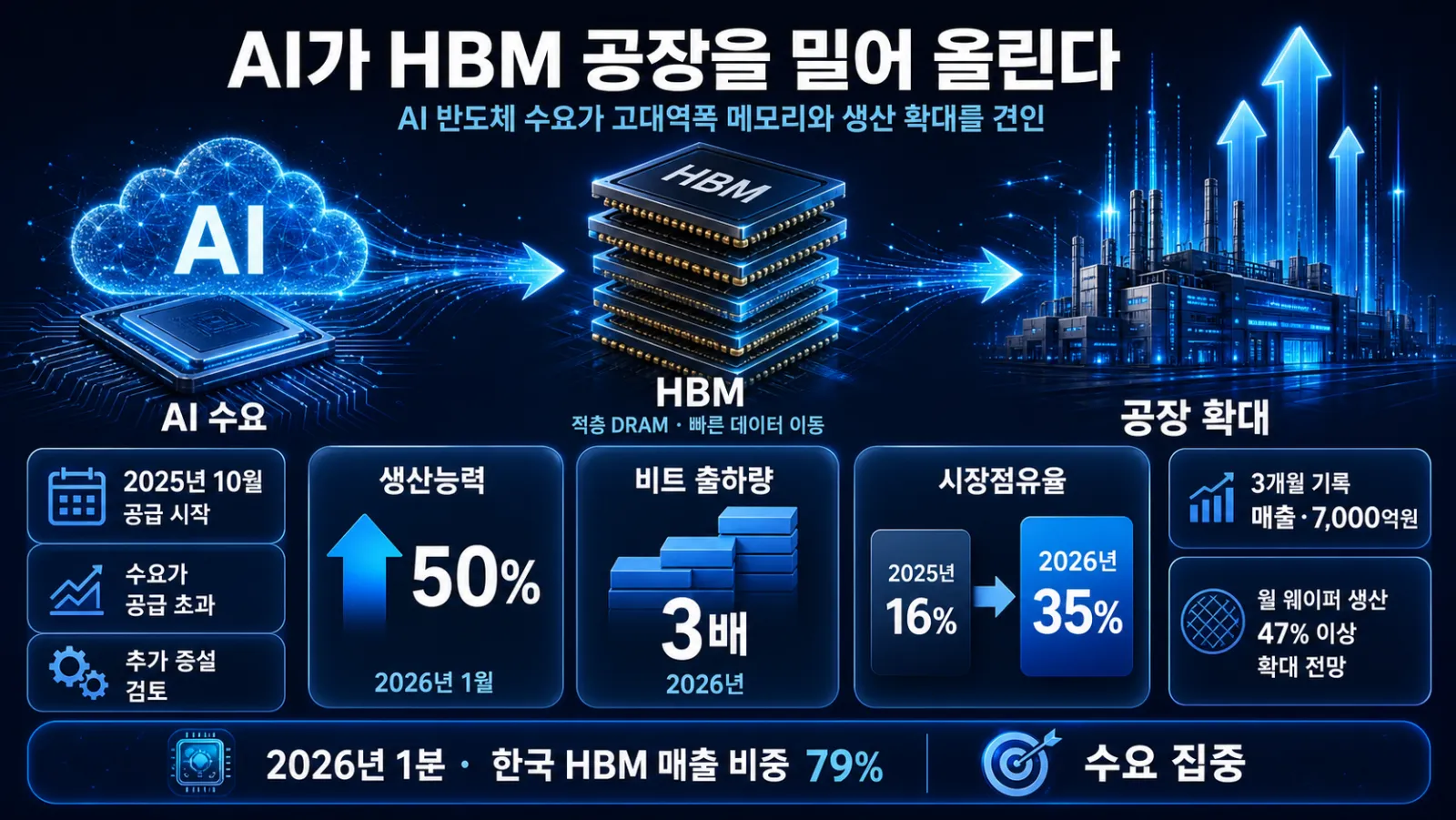 HBM 생산량과 점유율 상승