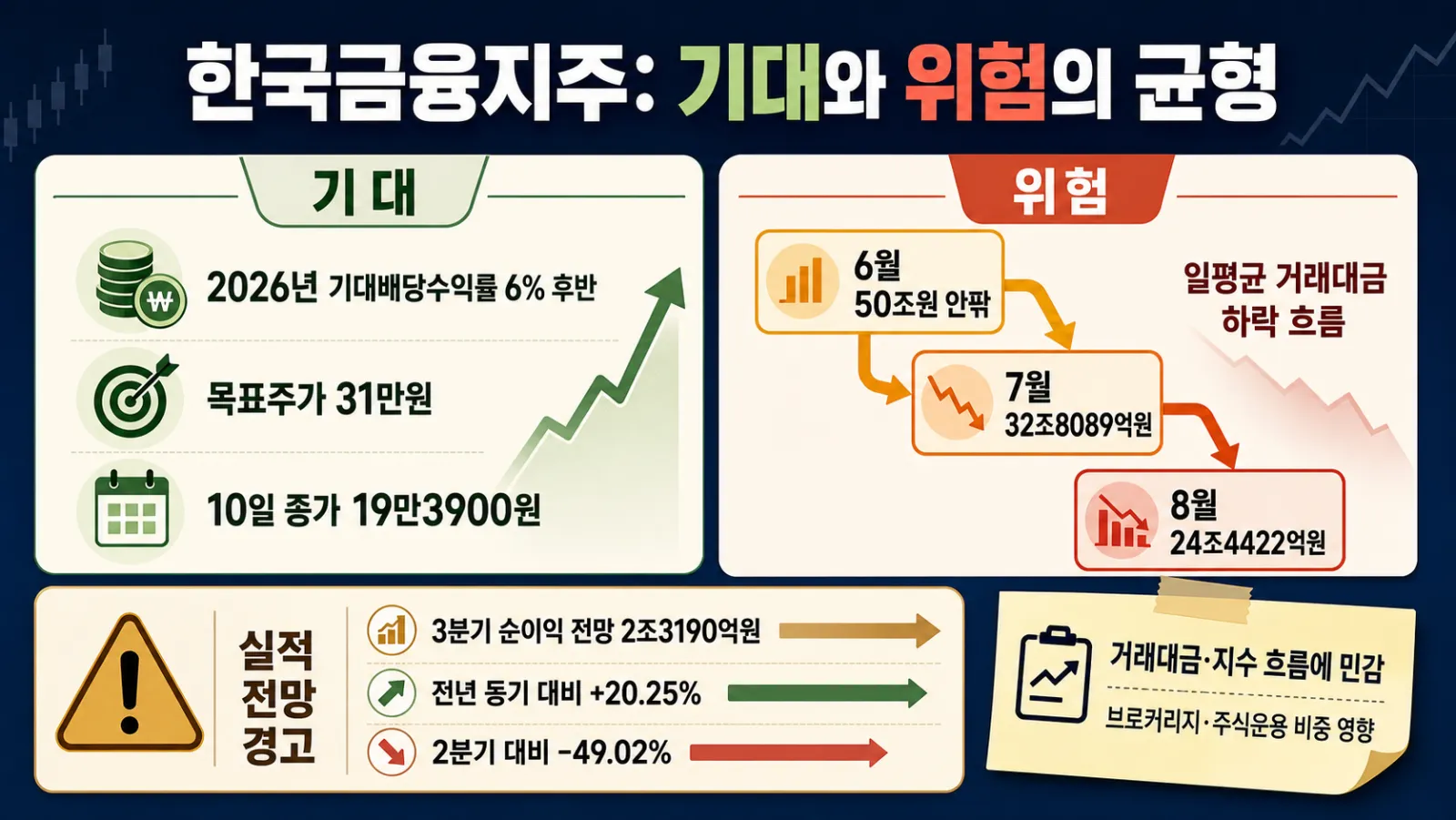 거래대금과 실적 전망 하락