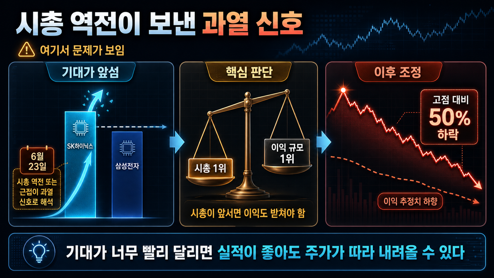 역전 이후 주가 하락 흐름