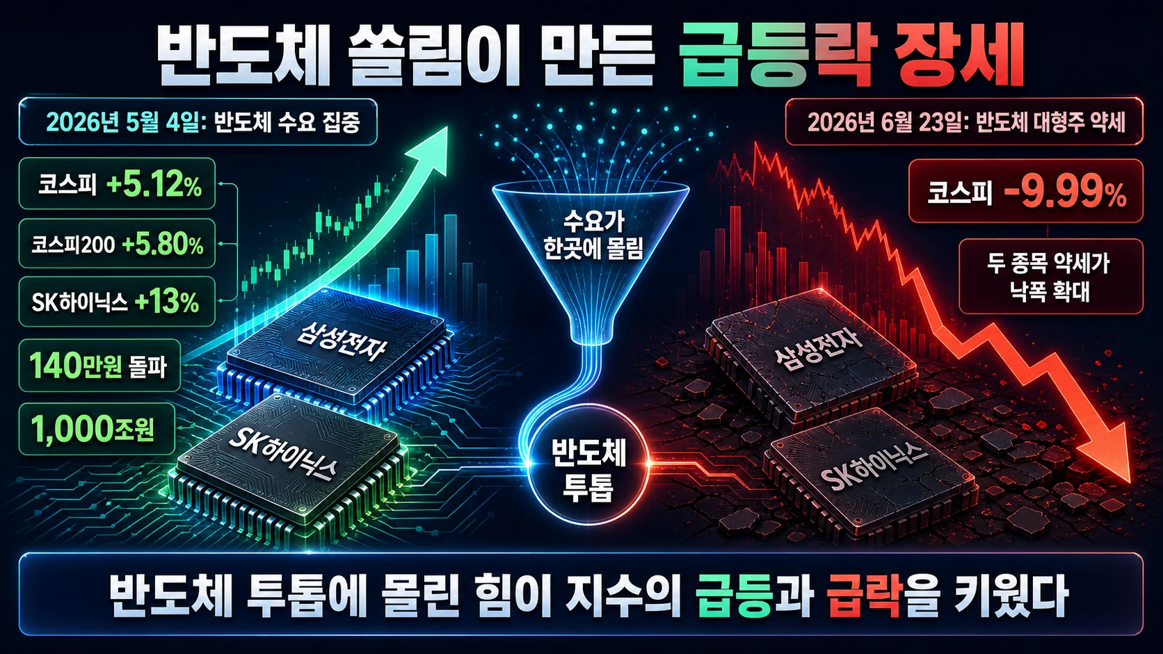 반도체 주도 지수 급등락