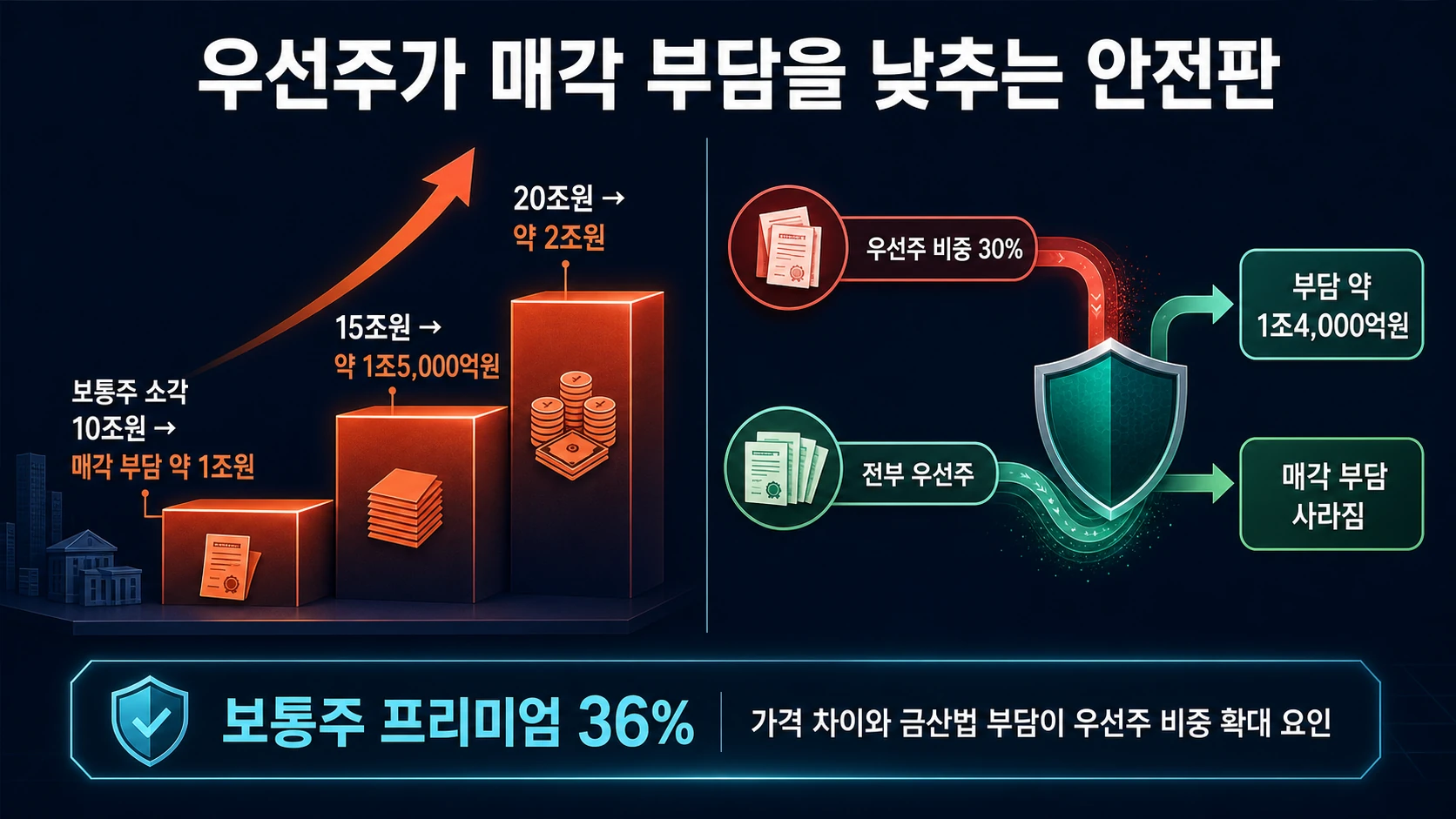 우선주 비중별 매각 부담