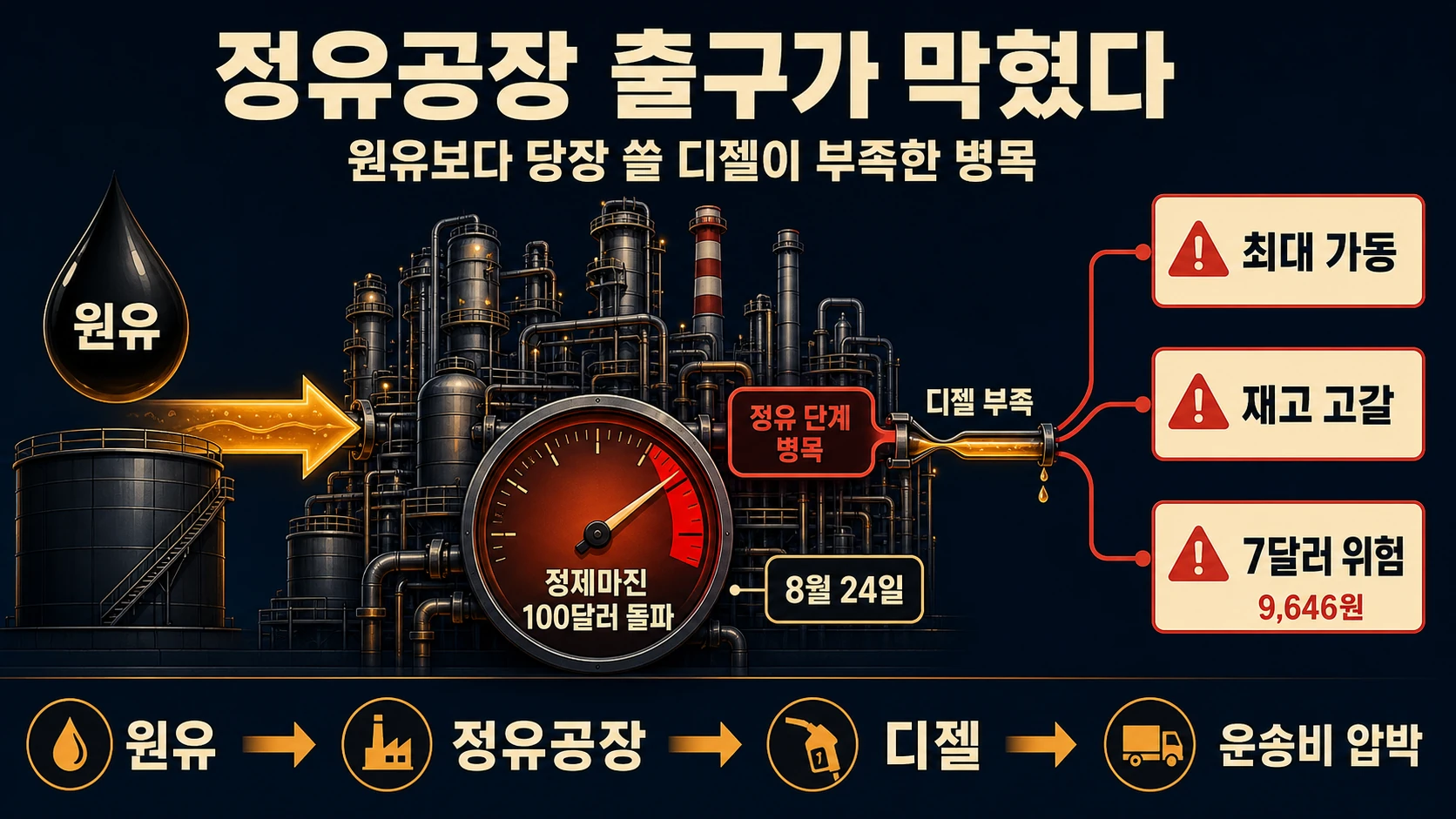 정유공장 병목과 고갈된 재고