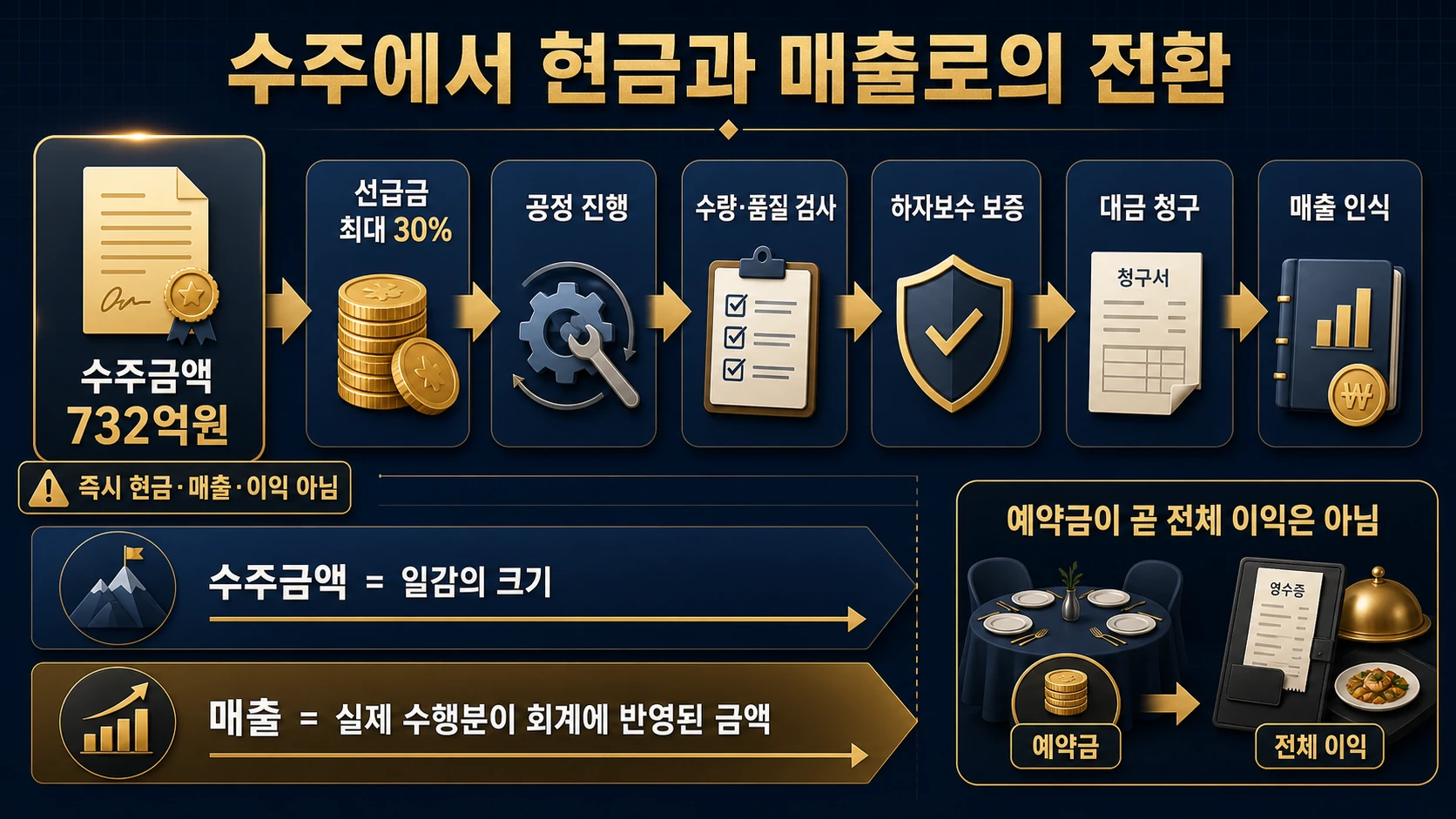 수주대금의 단계별 전환