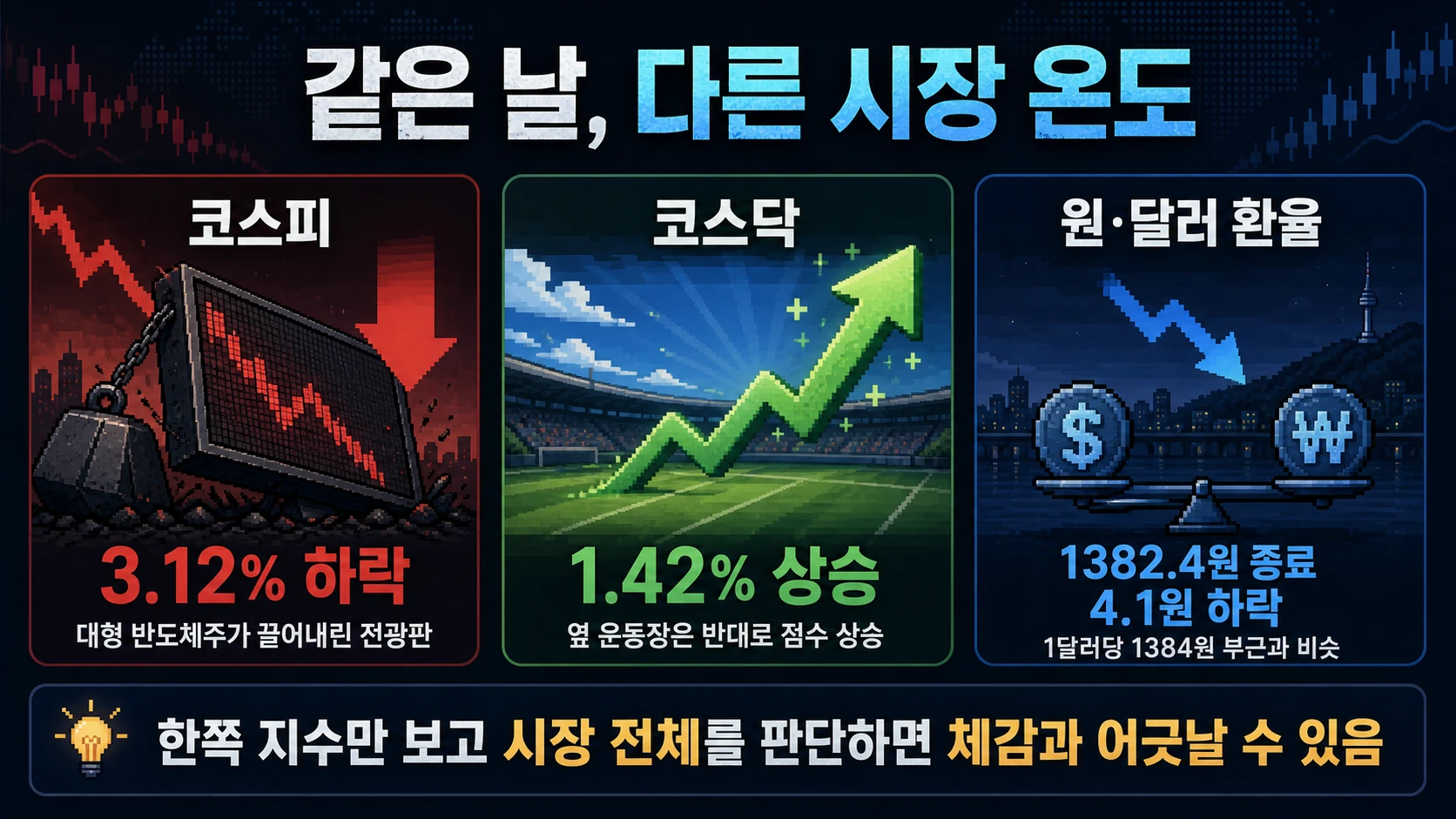 코스피와 코스닥 엇갈림