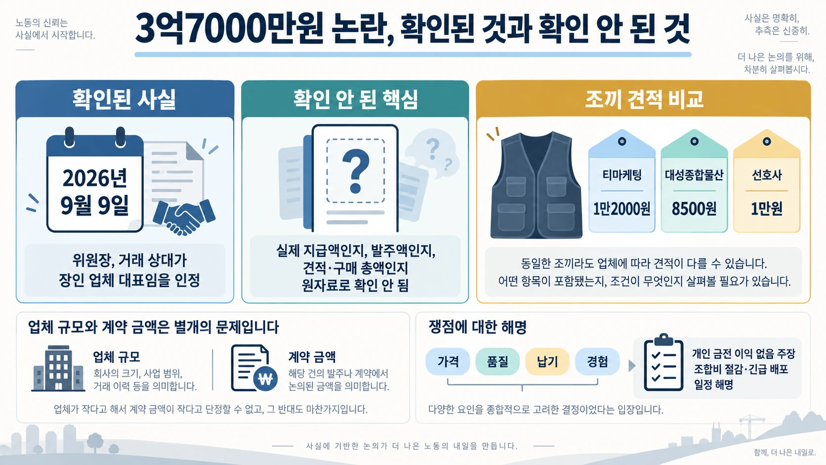 조끼 견적과 계약 해명 비교