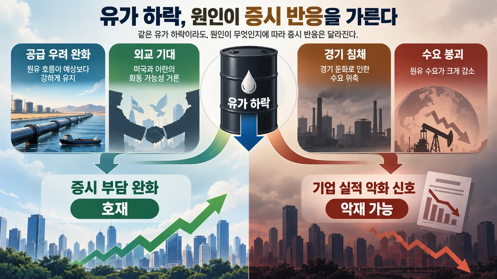 유가 하락 원인별 반응