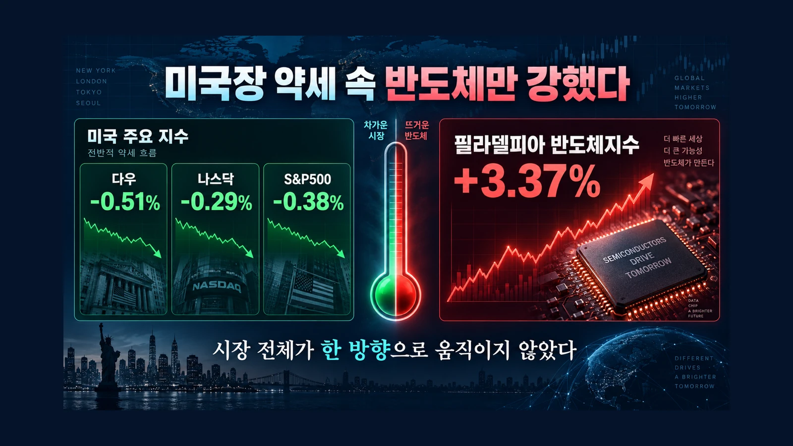 미국장과 반도체의 온도 차 인포그래픽
