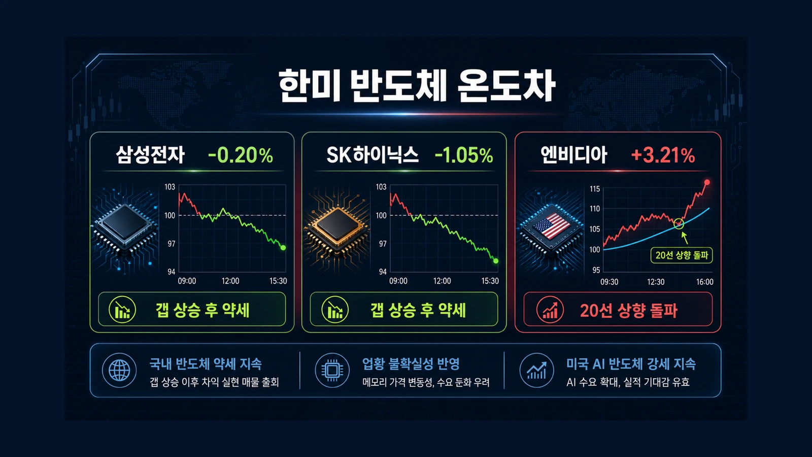 엇갈린 한미 반도체 온도 인포그래픽